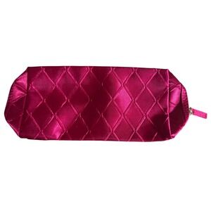 Lancôme Make Up Cosmetic Trousse Quilted Satin Pouch Case Diamond Pattern Red
